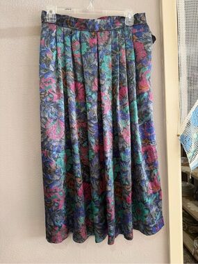 Floral Pleated Midi Skirt in Teal & Magenta